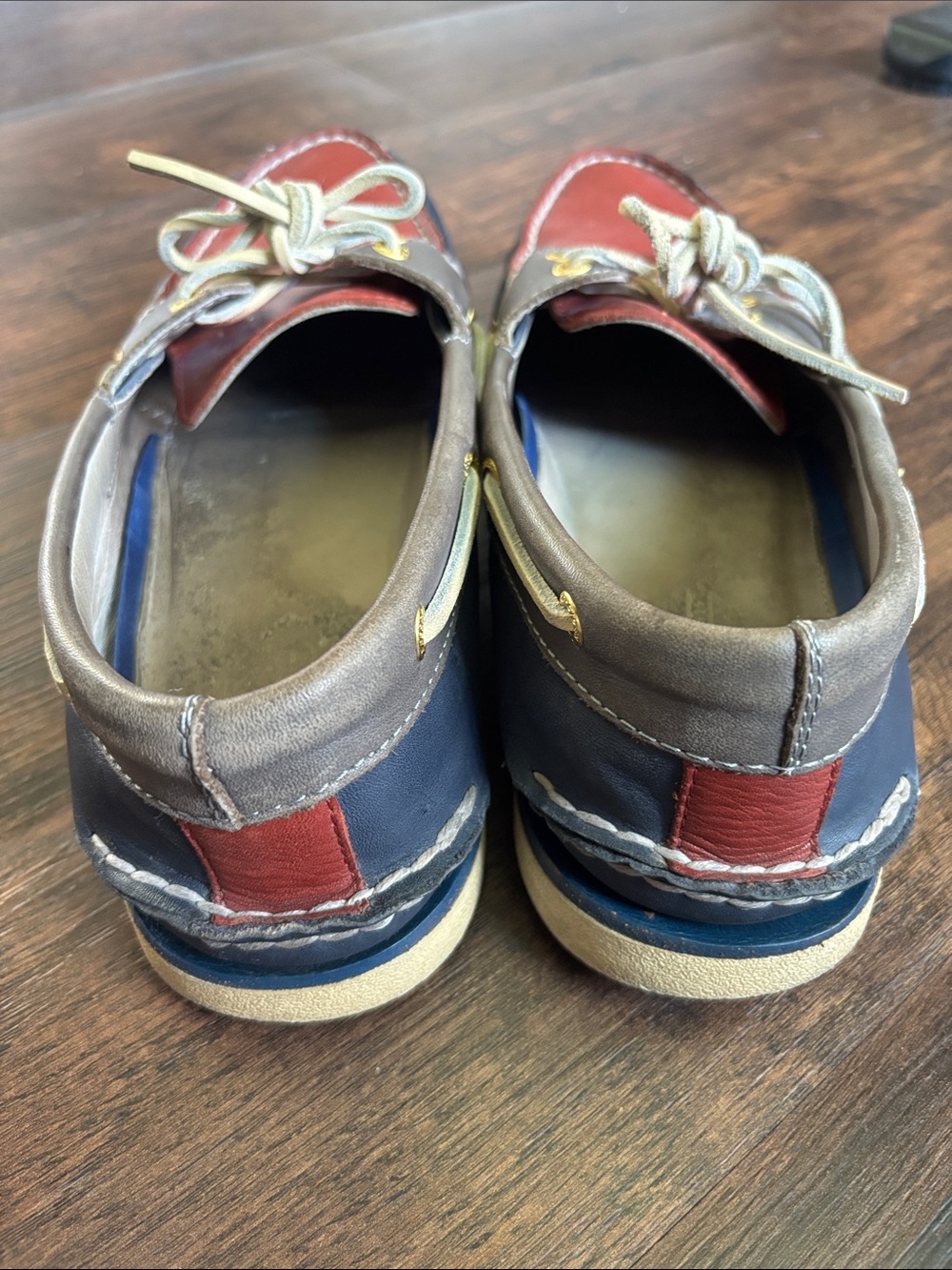 Men's Sperry Top Sider Two-Tone Red & Navy Leather Boat Shoes - Picture 5 of 7
